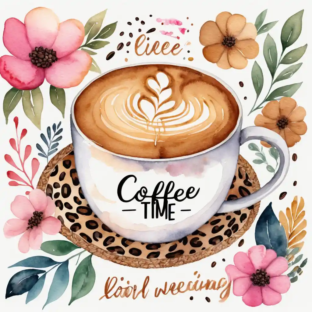 Lettering Coffee Time ad Acquerello con Splash e Tazza