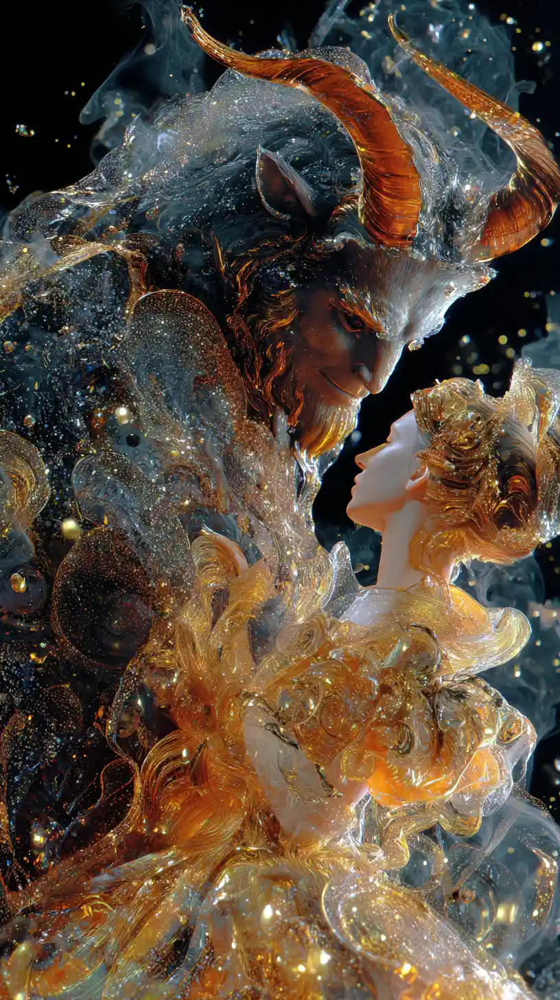Close up of a celestial beast dancing with a woman