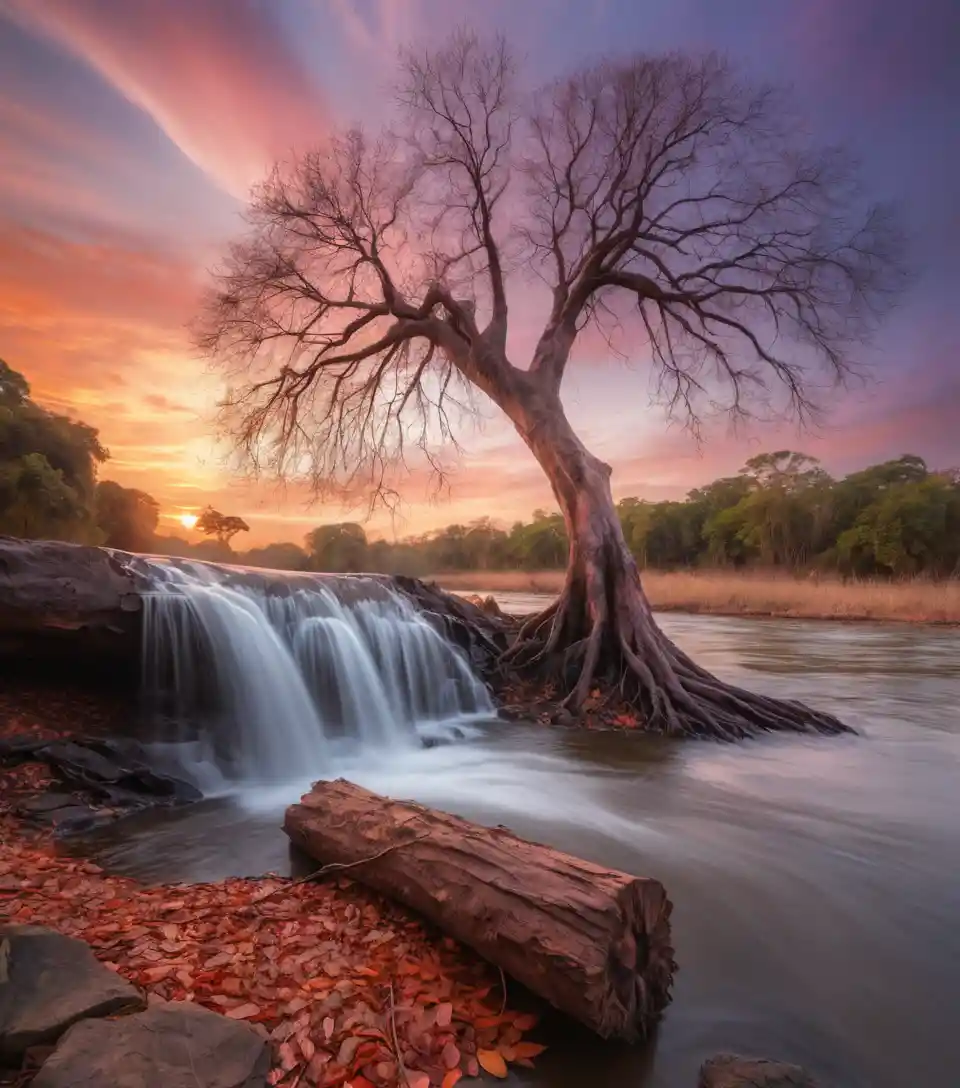 Kleiner Wasserfall am Orinoco bei Sonnenuntergang