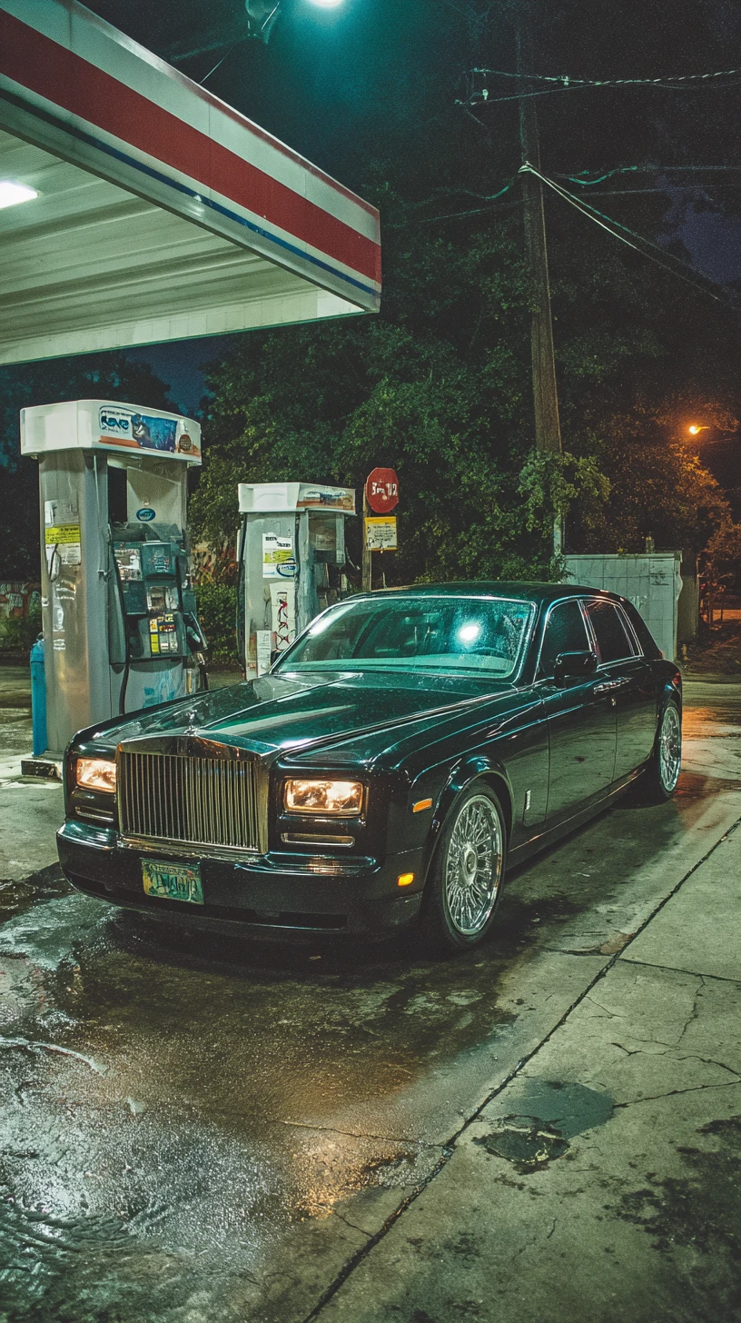 Luxury car parked and waiting at a gas station