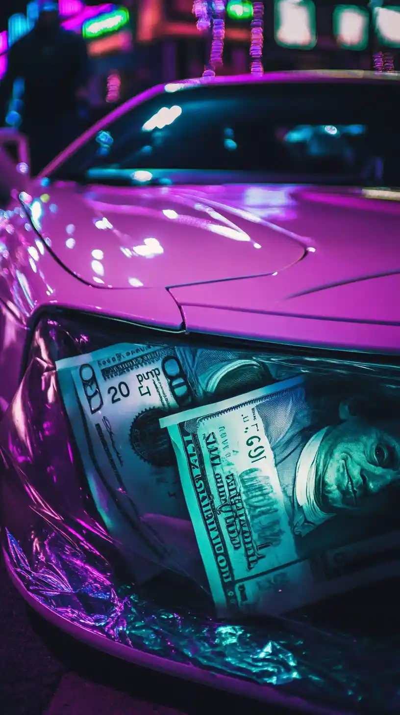 Luxury car parked as a man questions the cost of money