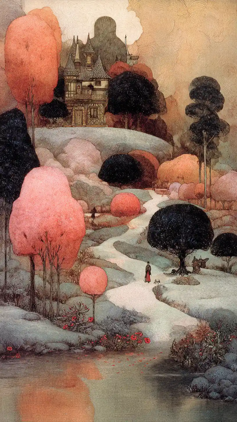 Melancholic figure within a dreamlike surreal landscape
