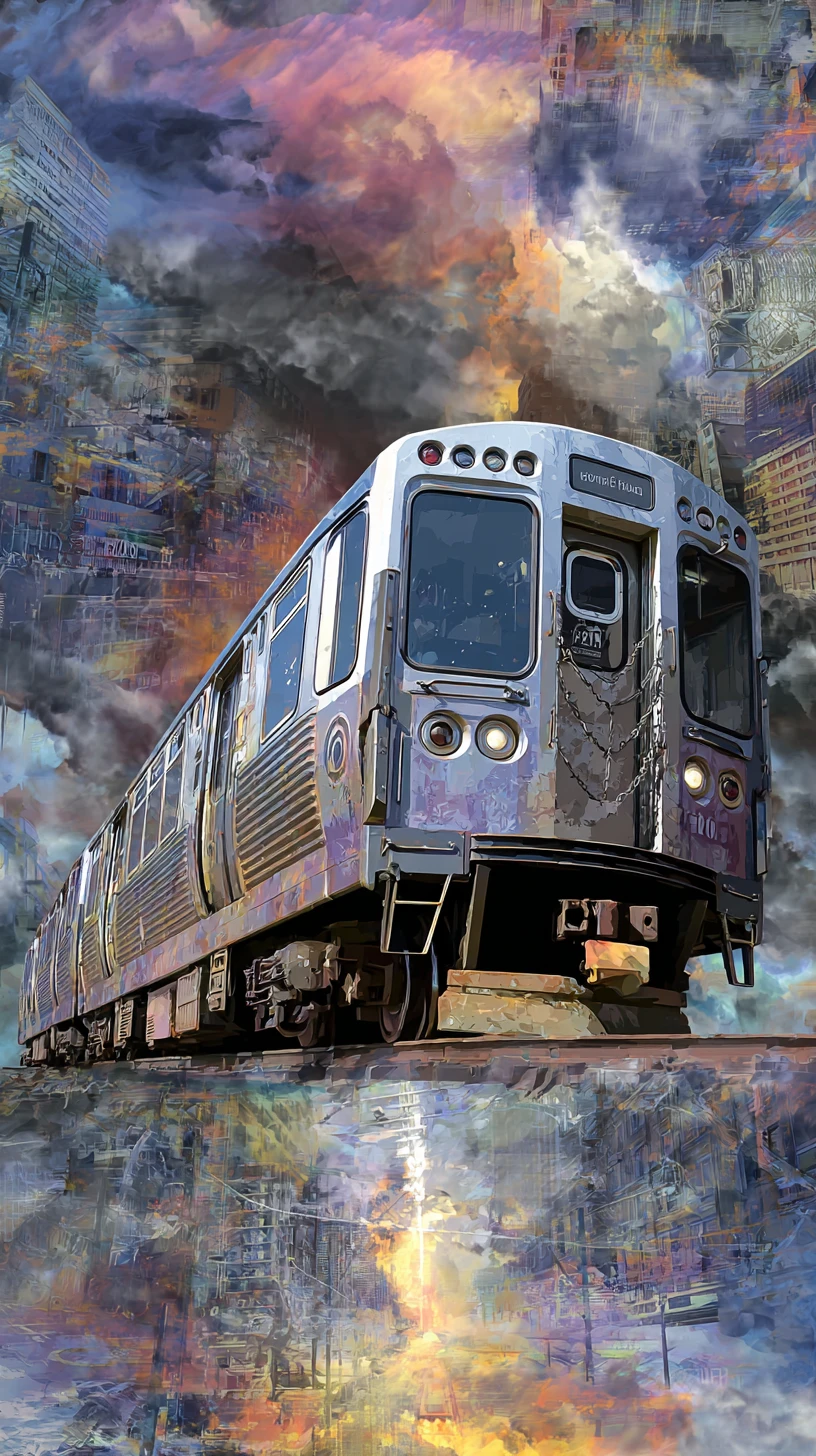 Treni surreali che saltano dai binari nel caos urbano