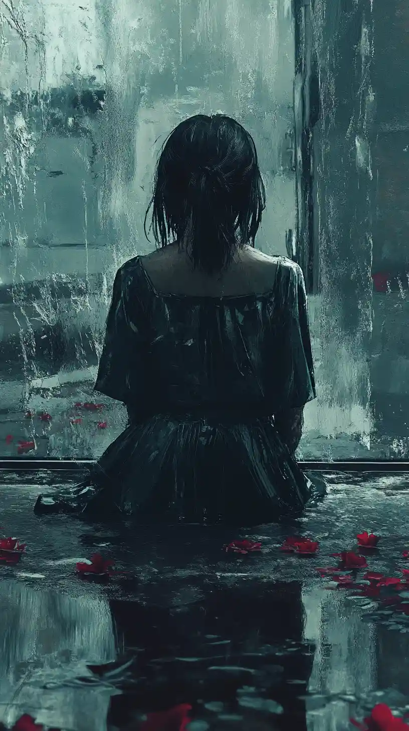 Person standing before a worn dirty mirror in silence
