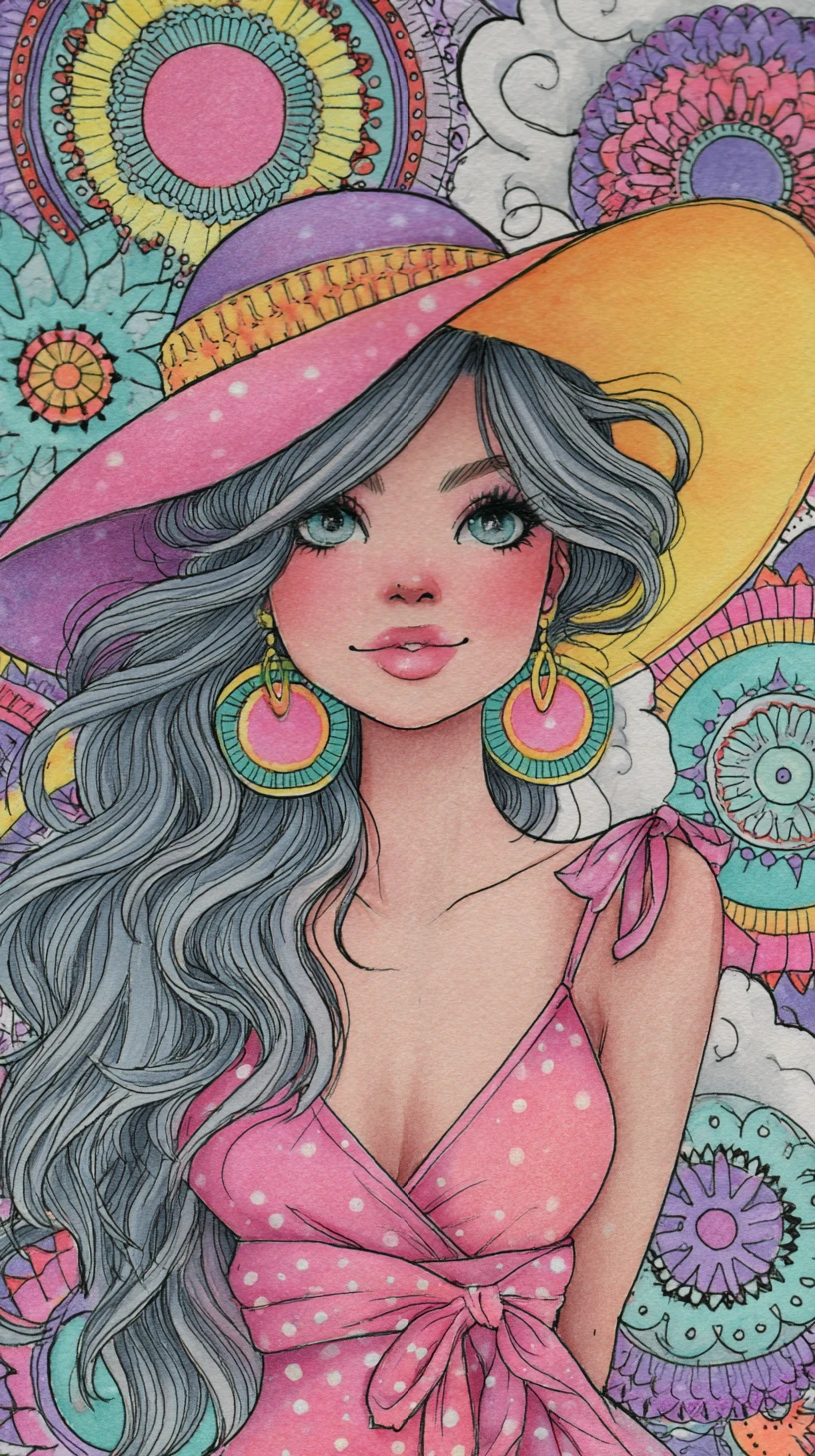 Ritratto colorato a matita di una dolce principessa con cappello