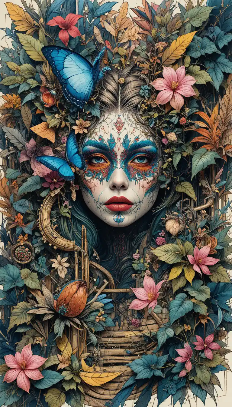 Close up neon fantasy drawing of flowers in a forest