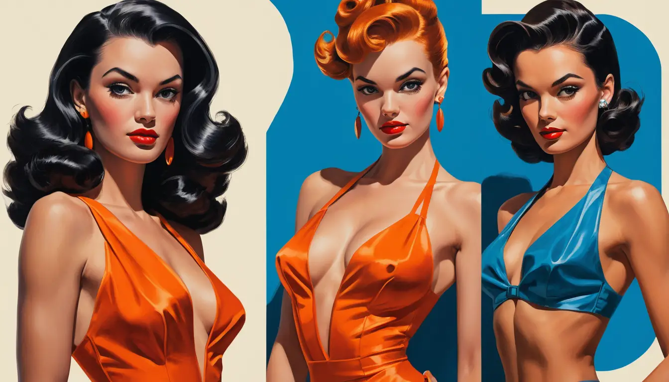 Glamouröse Frauen im Bikini-Porträt über vier markante Panels