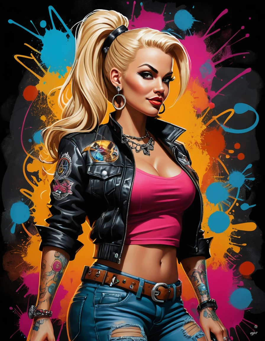 Rockabilly pinup jewelry clerk in neon boutique interior