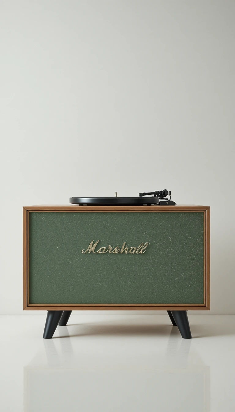 Retro green turntable cabinet with cream details on floor