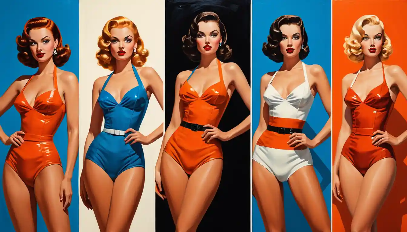 Glamouröse Frauen in Bikinis in kühner Panel-Porträtmalerei