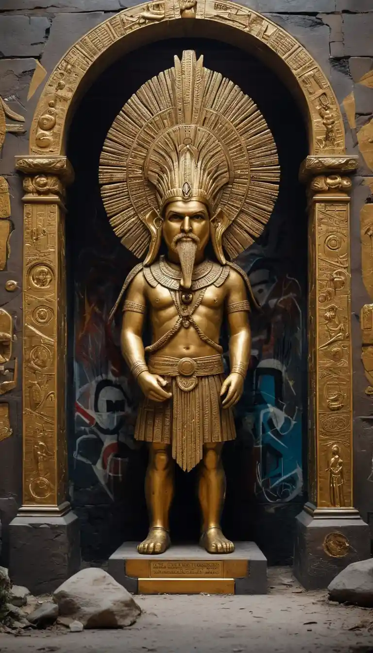 Young explorer focusing on a golden idol in cave