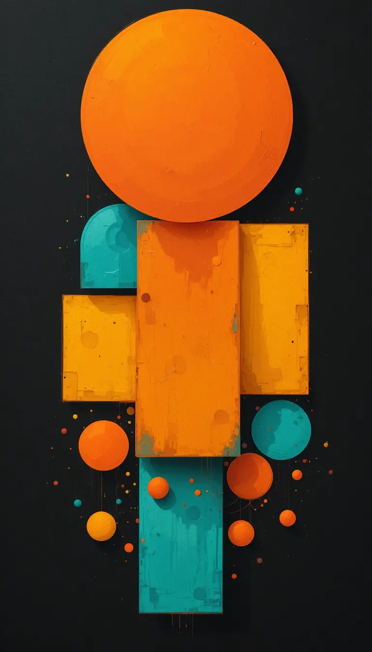 Abstract geometric circles and rectangles on dark background