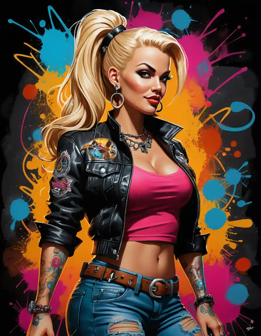 Rockabilly pinup jewelry clerk in neon boutique interior