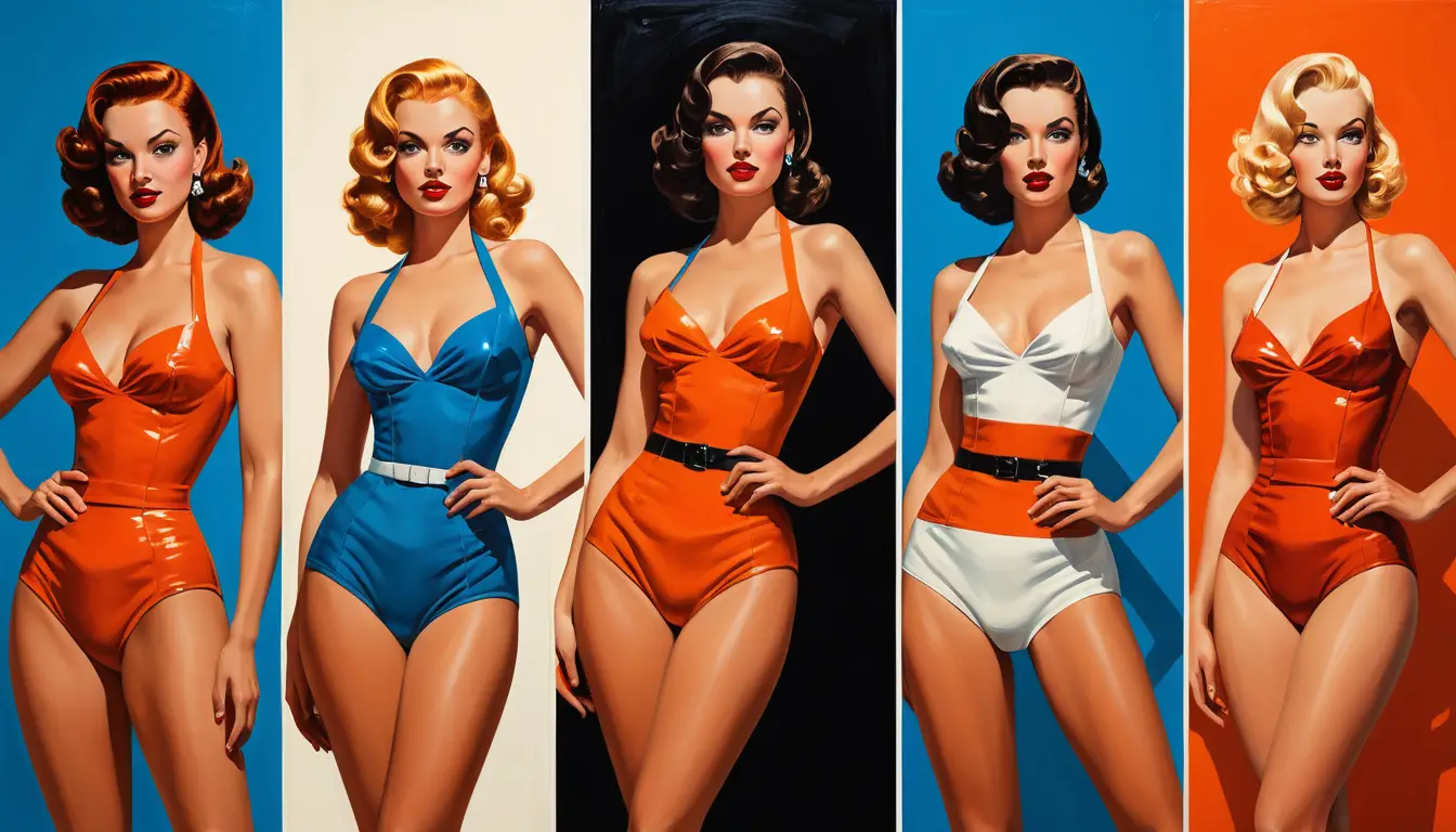 Glamouröse Frauen in Bikinis in kühner Panel-Porträtmalerei