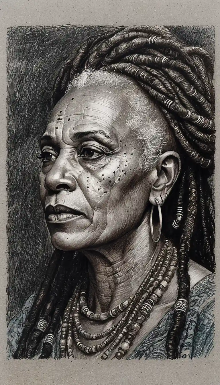 Dessin de portrait en clair-obscur sur papier gris teinté