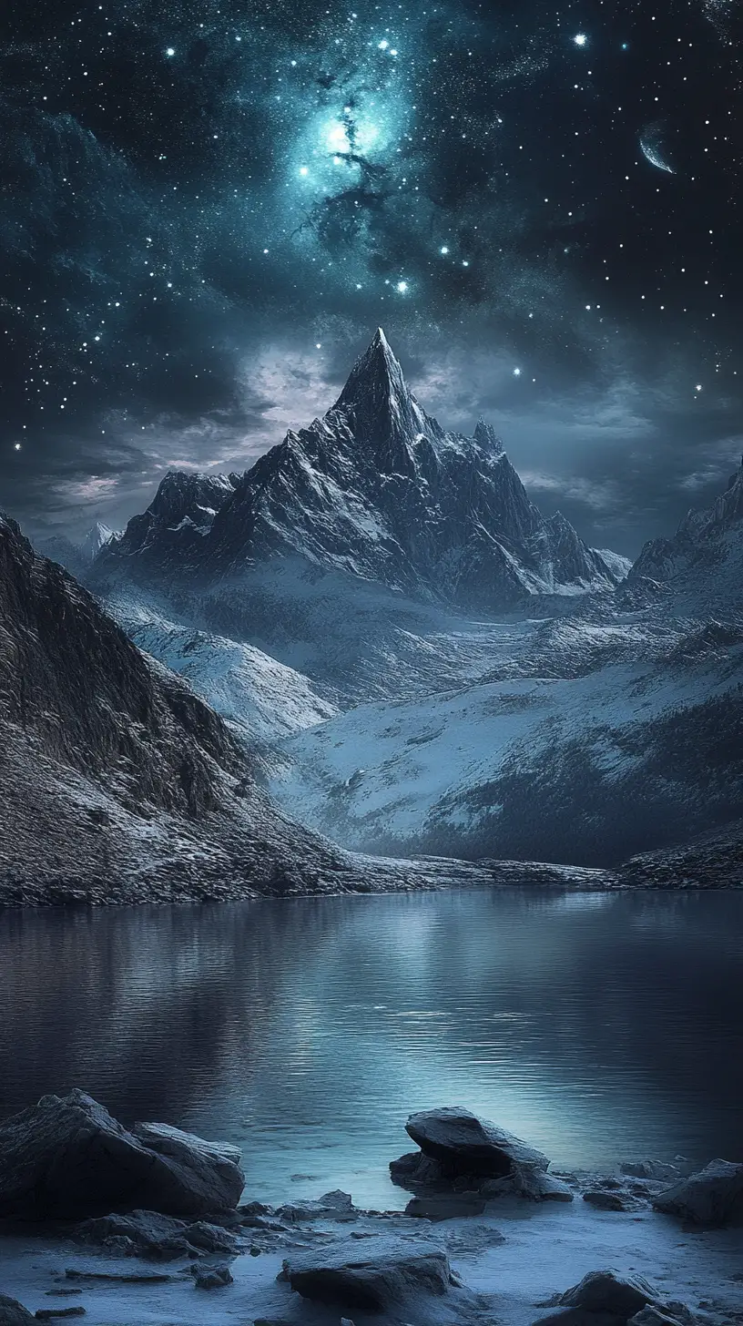 Lonely figure by a mountain fountain at night
