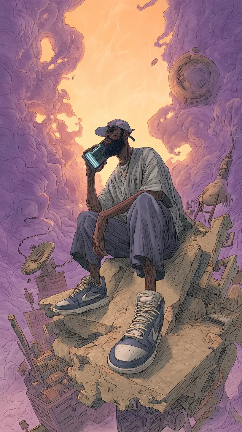 Man on a city street calling out to the heavens