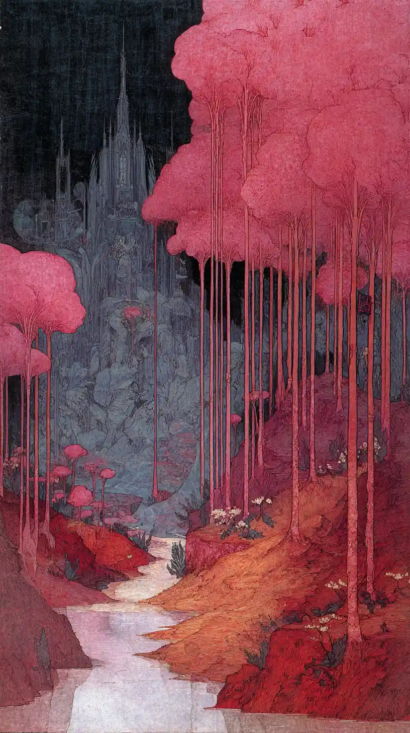 Tristeza sobre un paisaje de fantasía surrealista al atardecer