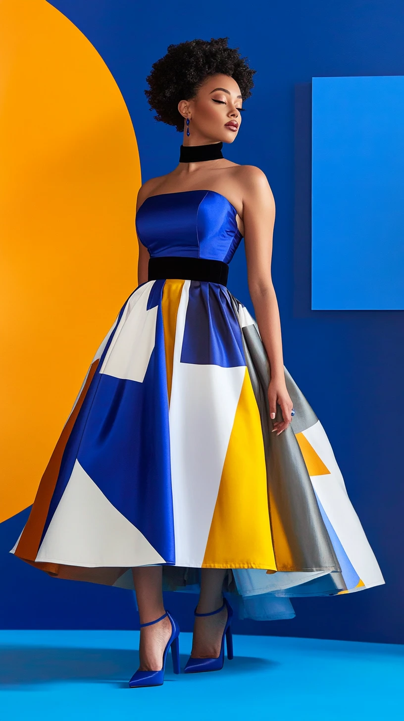 Mujer de moda talla grande con atuendo de bloques de color llamativos