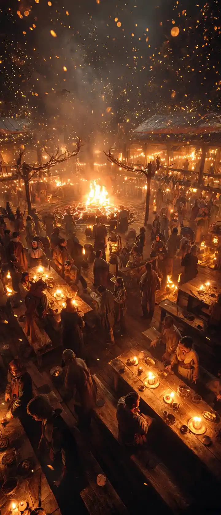 Boisterous Medieval Mead Festival Around A Night Bonfire