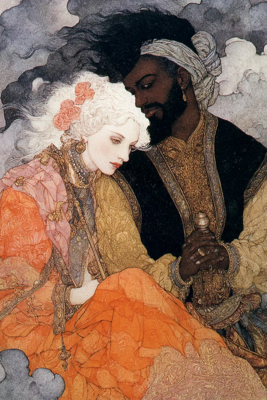 Melancholic surreal couple lost in unanswered obsession