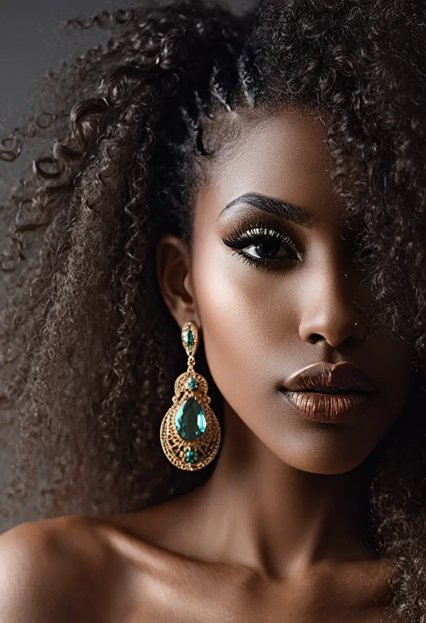 Retrato en blanco y negro de una mujer con dramático cabello afro