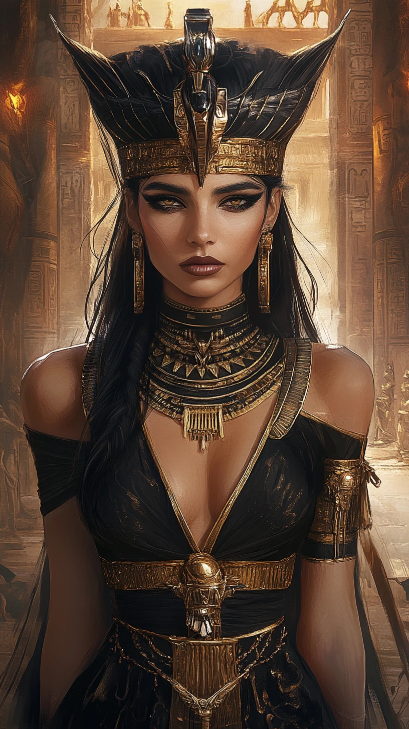 Fantasy female pharaoh in an opulent Egyptian palace