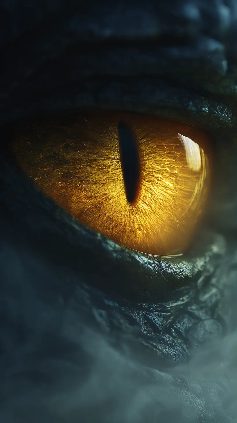 Macro close up of a dramatic amber dragon eye