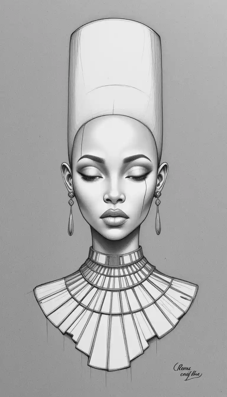 Graphite bust portrait of an elegant African woman