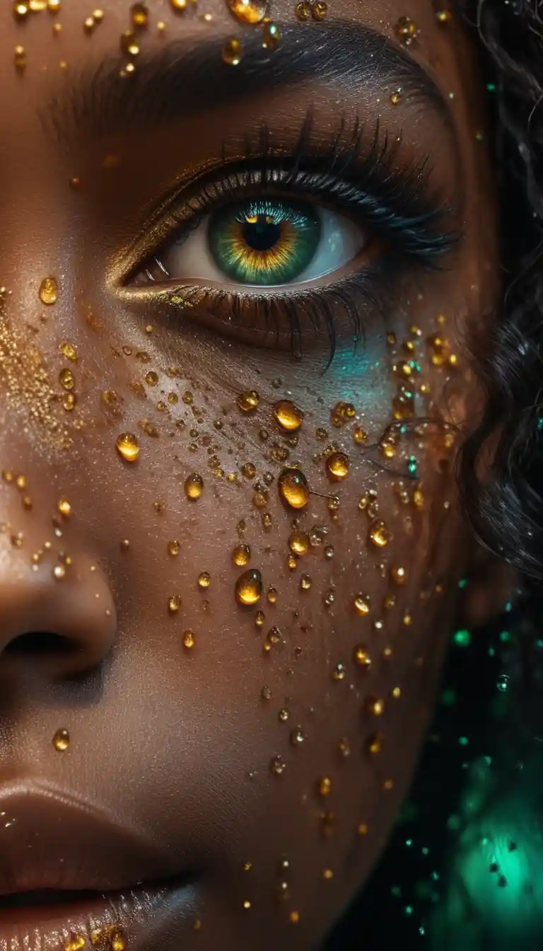 Extreme close up of black woman with turquoise eye