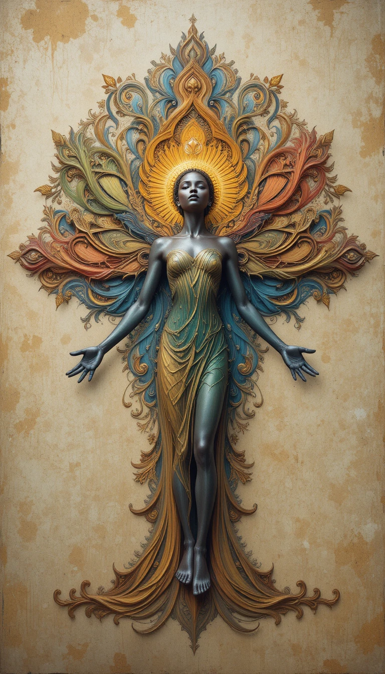 Serene human figure beside a radiant unity symbol