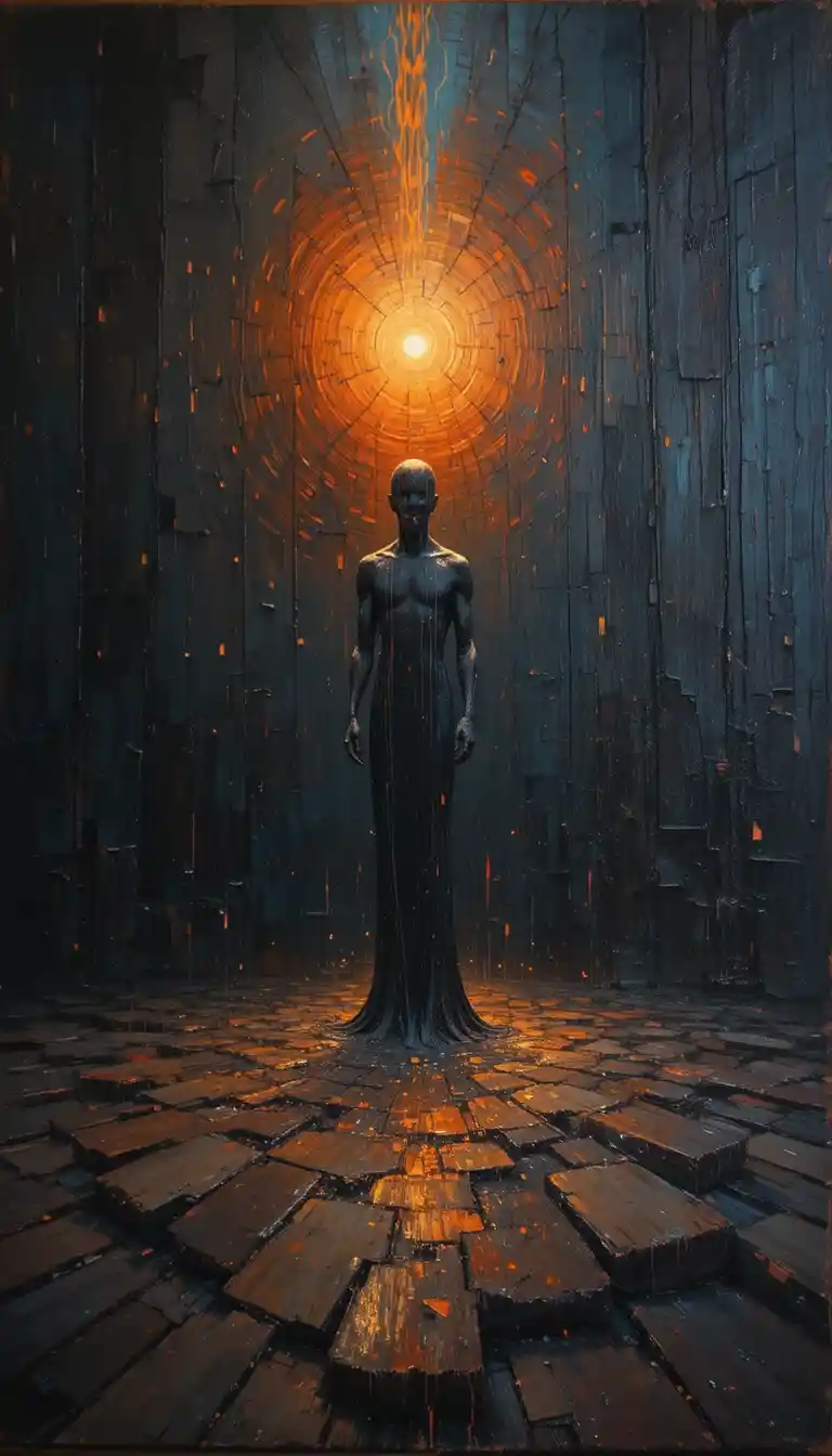 Semi abstract human figure rising with glowing aura
