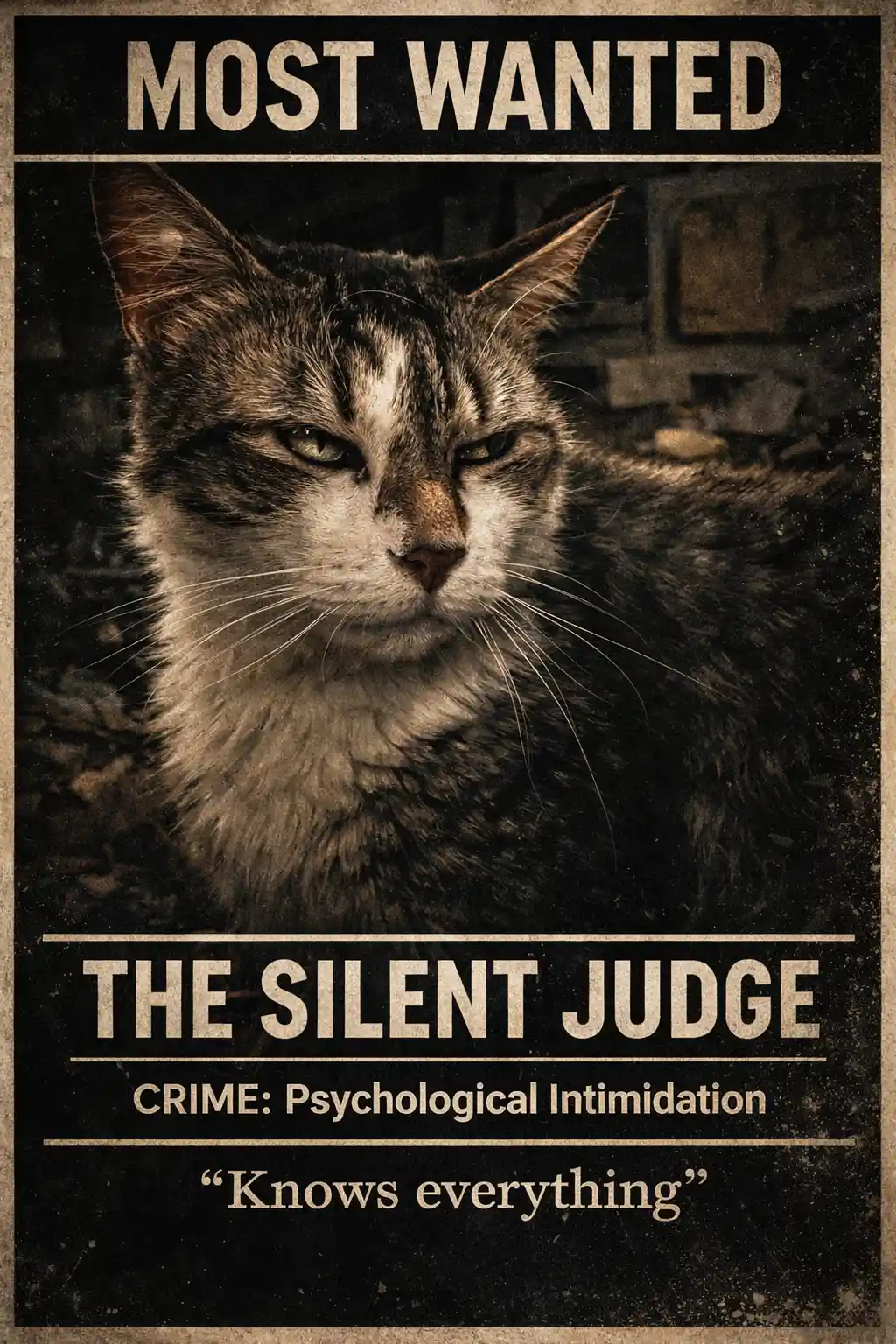 Retrato cinematográfico em estilo procurado de um gato julgador