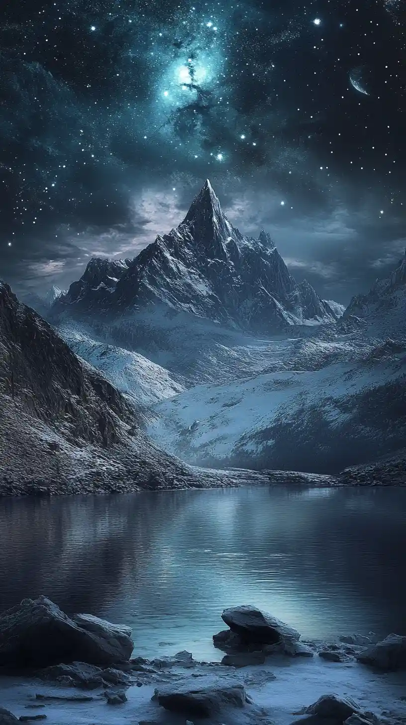 Figura solitária junto a uma fonte na montanha à noite