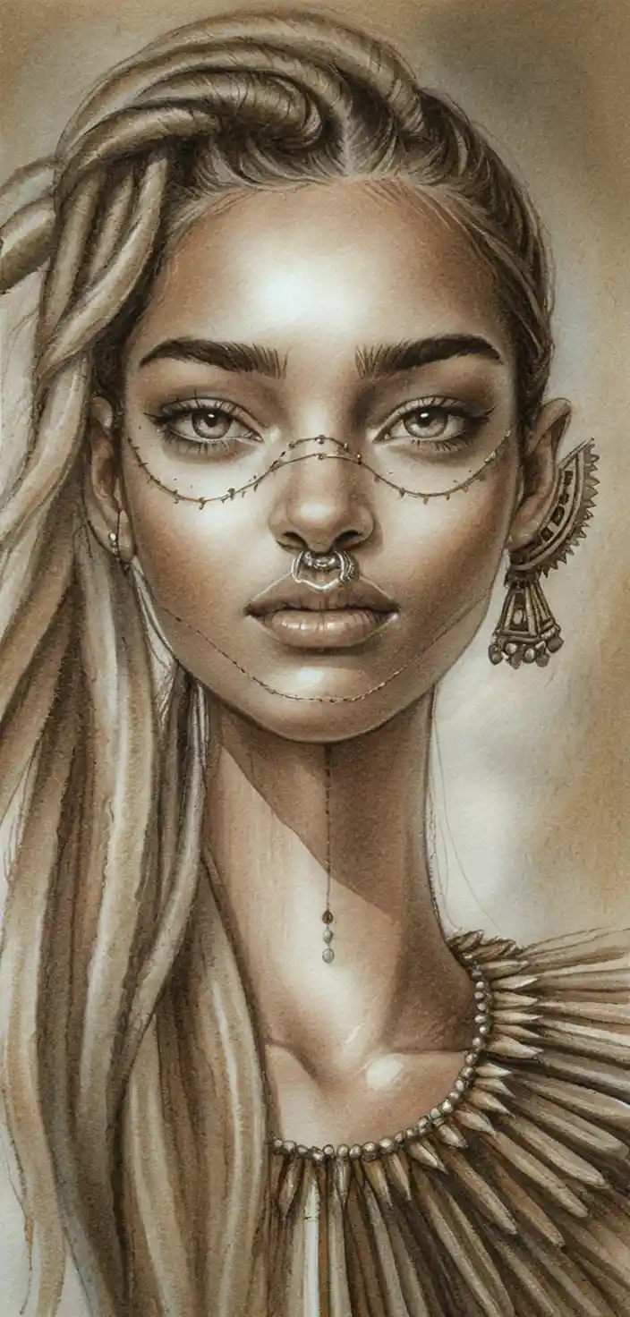 Freckled black girl with blond locs and lunar septum ring
