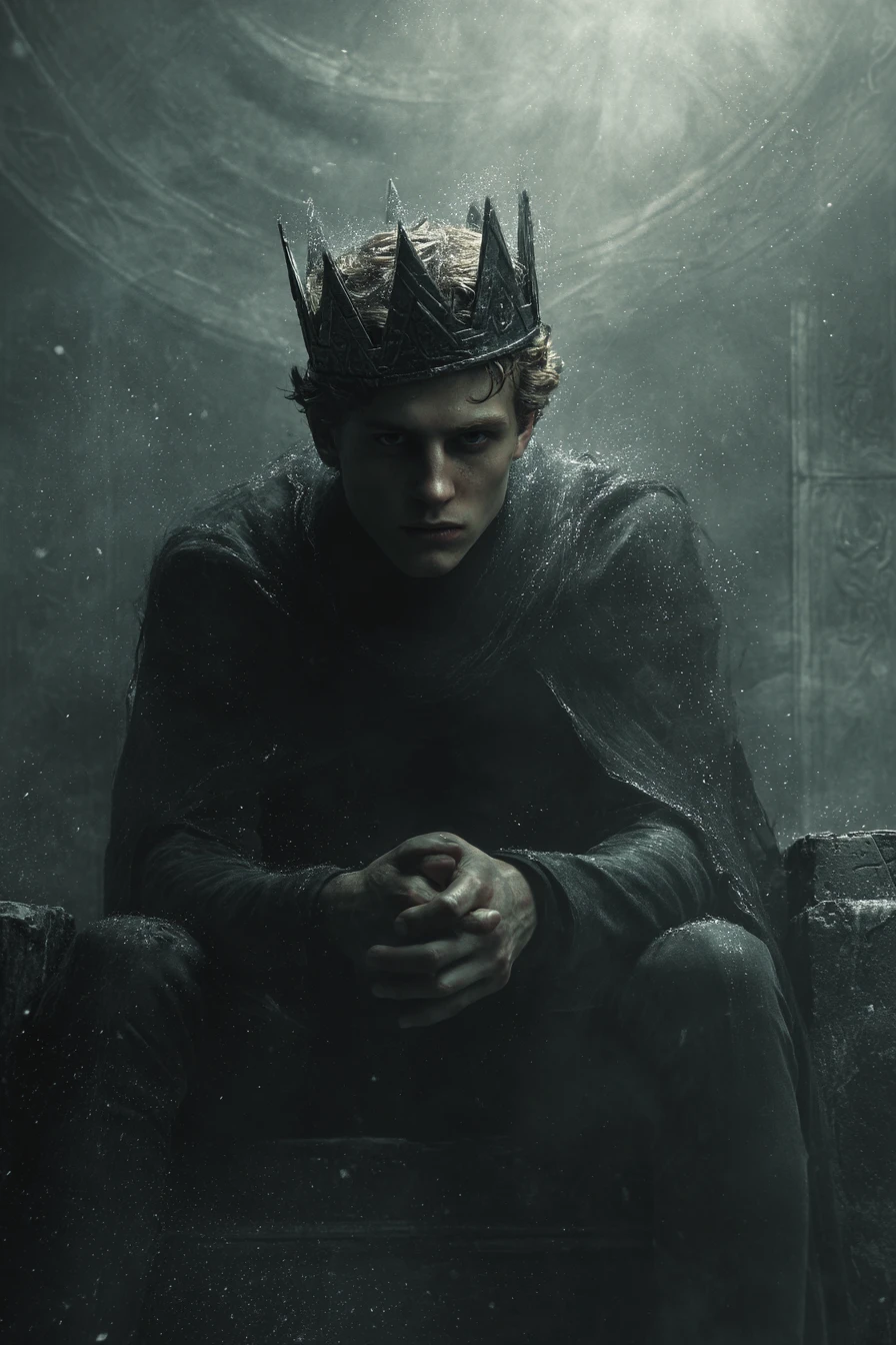 Solemn Medieval King On Obsidian Throne In Moonlight