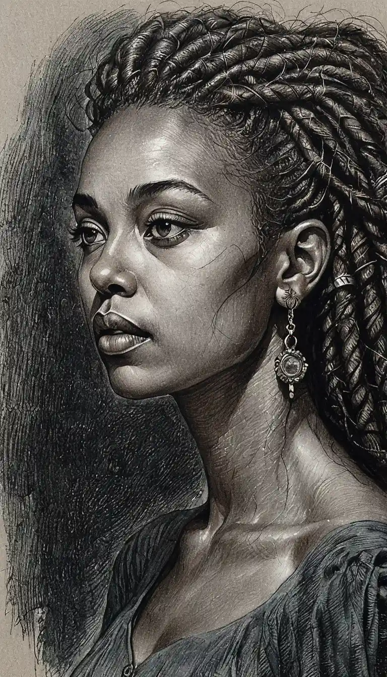 Chiaroscuro charcoal portrait of a girl on toned gray paper