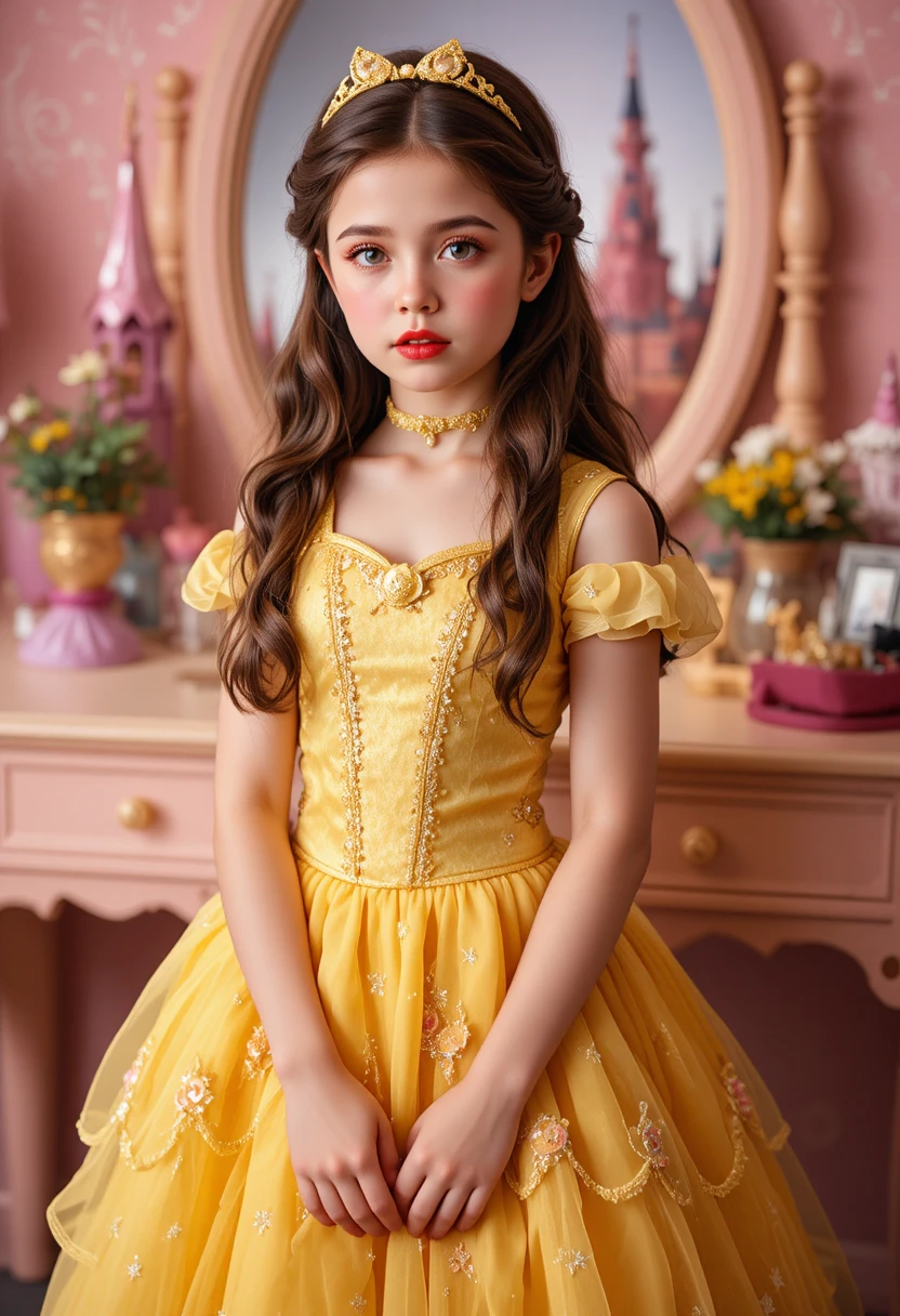 Tween boy dressed as a princess posing at a Disneyland vanity