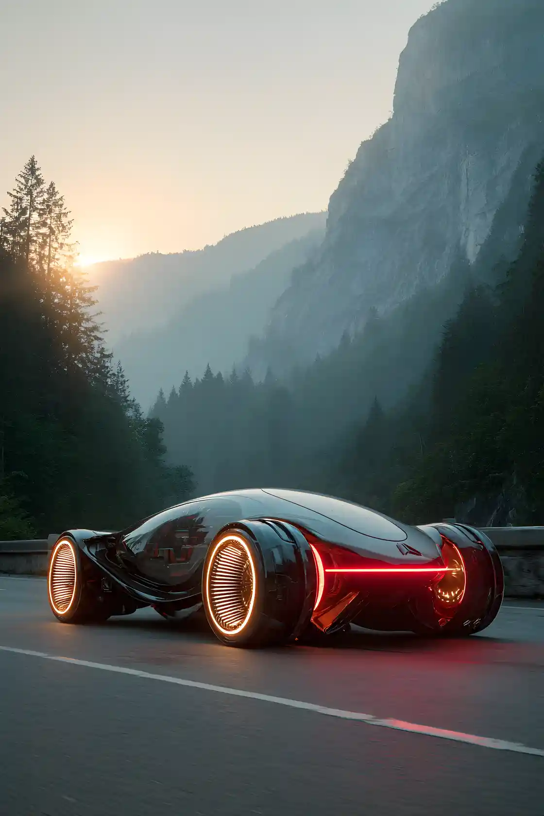 Auto futuristica per i viaggi nel tempo che entra nel lontano anno 2370