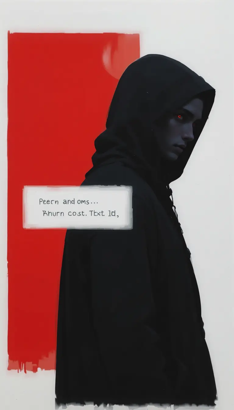 Figura andrógina con sudadera en perfil rojo de alto contraste
