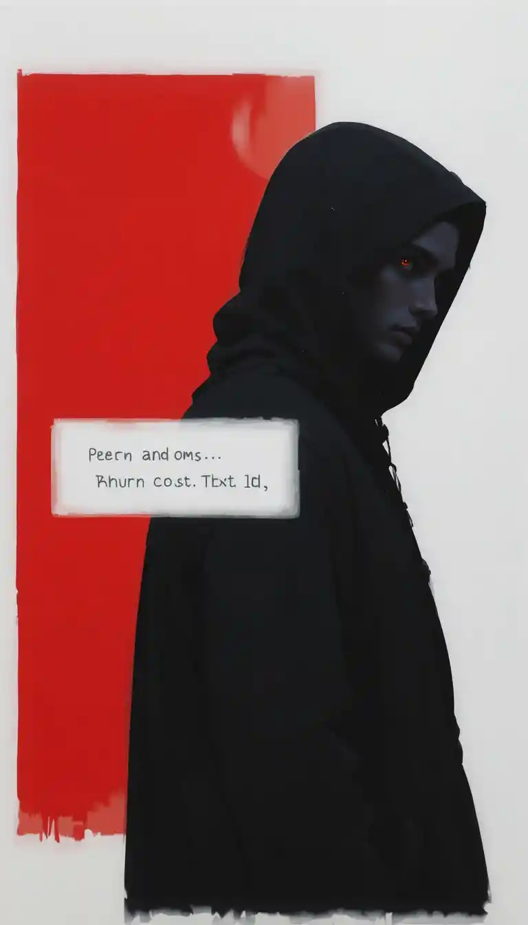 Figura andrógina con sudadera en perfil rojo de alto contraste