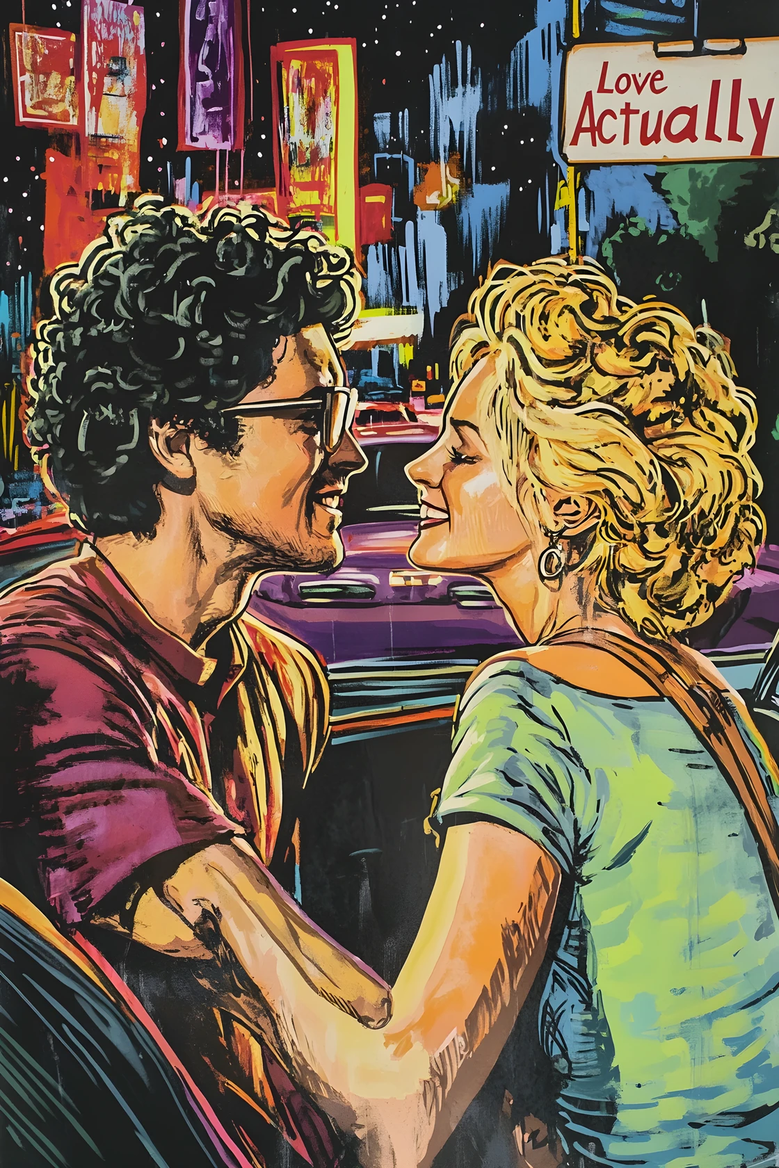 Coppia romantica che cammina verso un cinema di New York