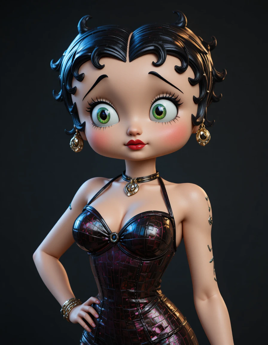 Femme nostalgique en 3D cartoon avec tenue inspirée du cyberpunk