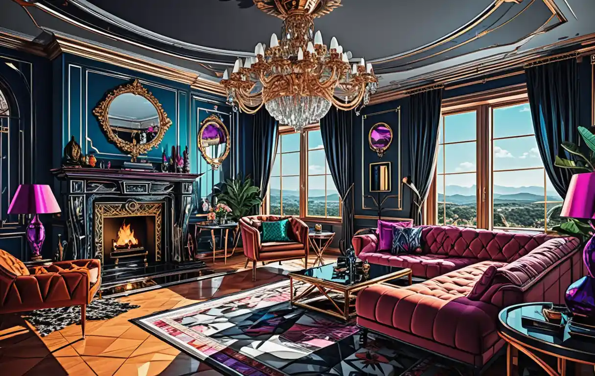 Interior design di lusso in scuri toni gioiello – illustrazione 3D