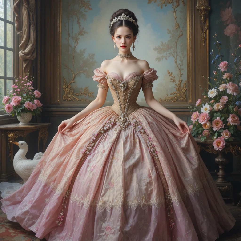Elegante retrato de cuerpo entero de una mujer con vestido primaveral