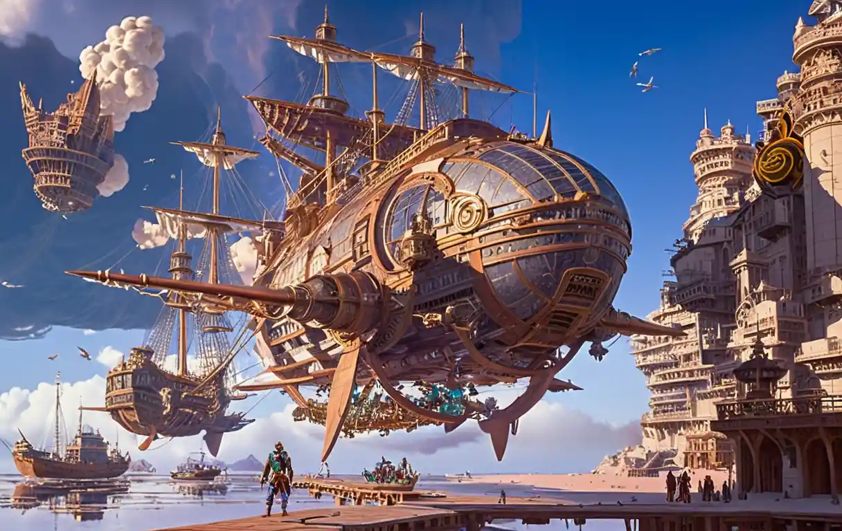 Crystal warforged druid bracing on moonlit airship dock