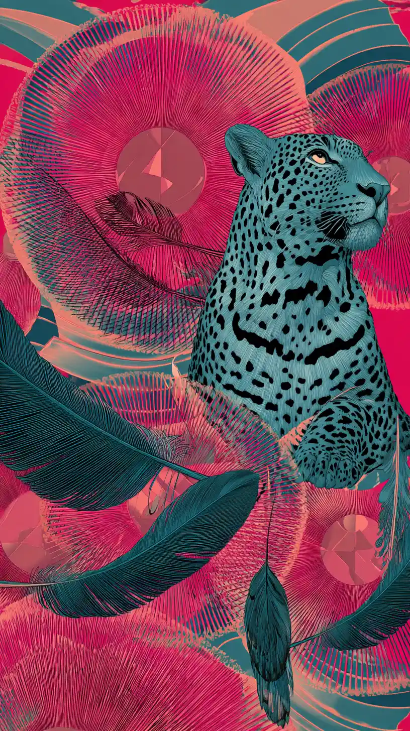 Abstract op art leopard with rhythmic bird feathers
