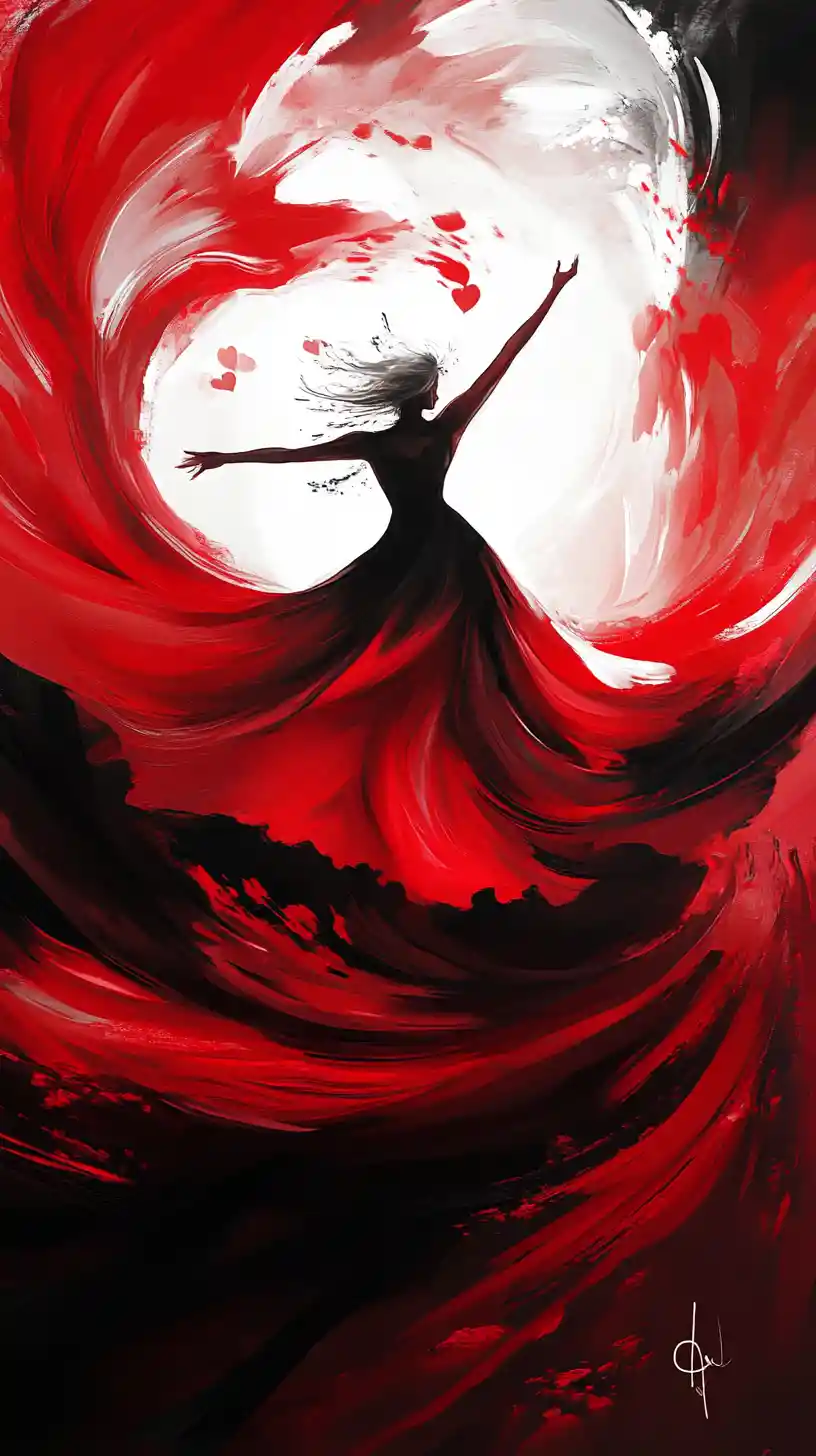 Silueta femenina abstracta en rojo que brilla con energía apasionada