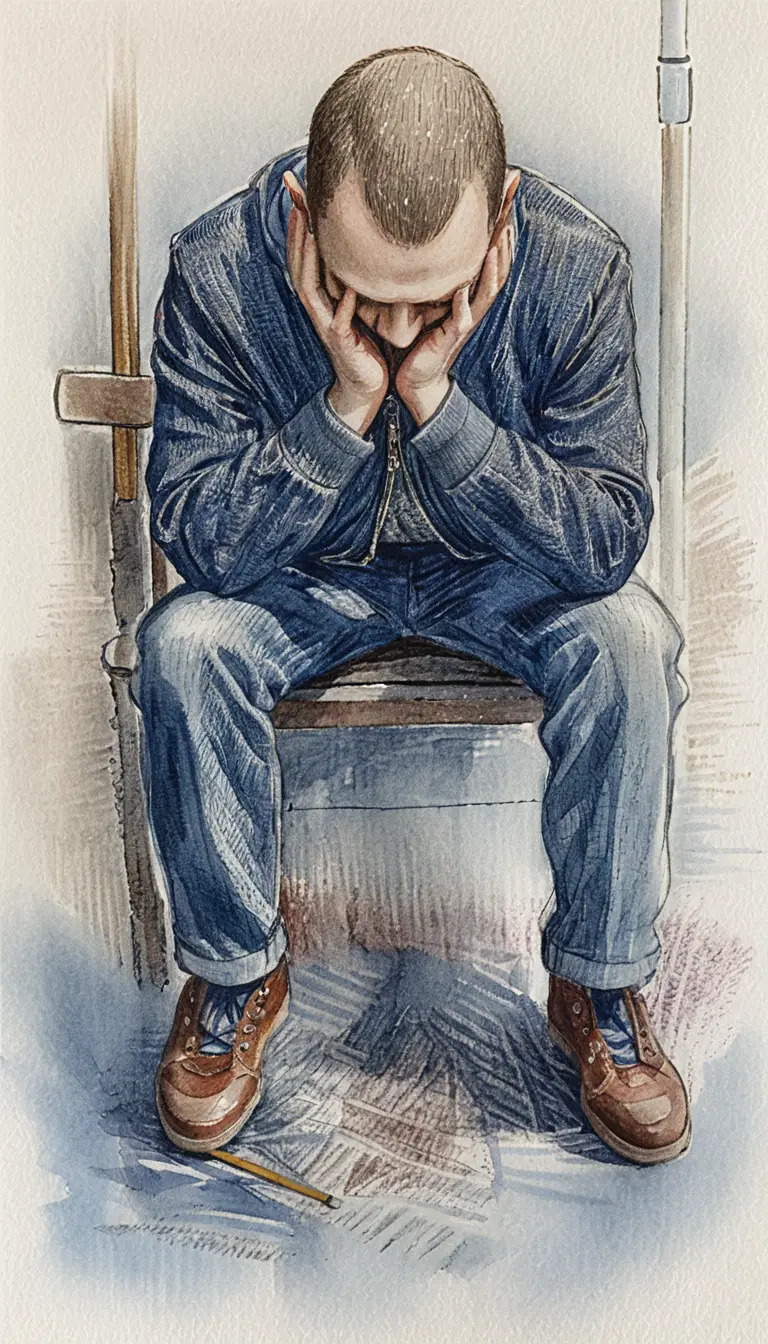 Uomo disperato seduto su una panchina della metropolitana – disegno