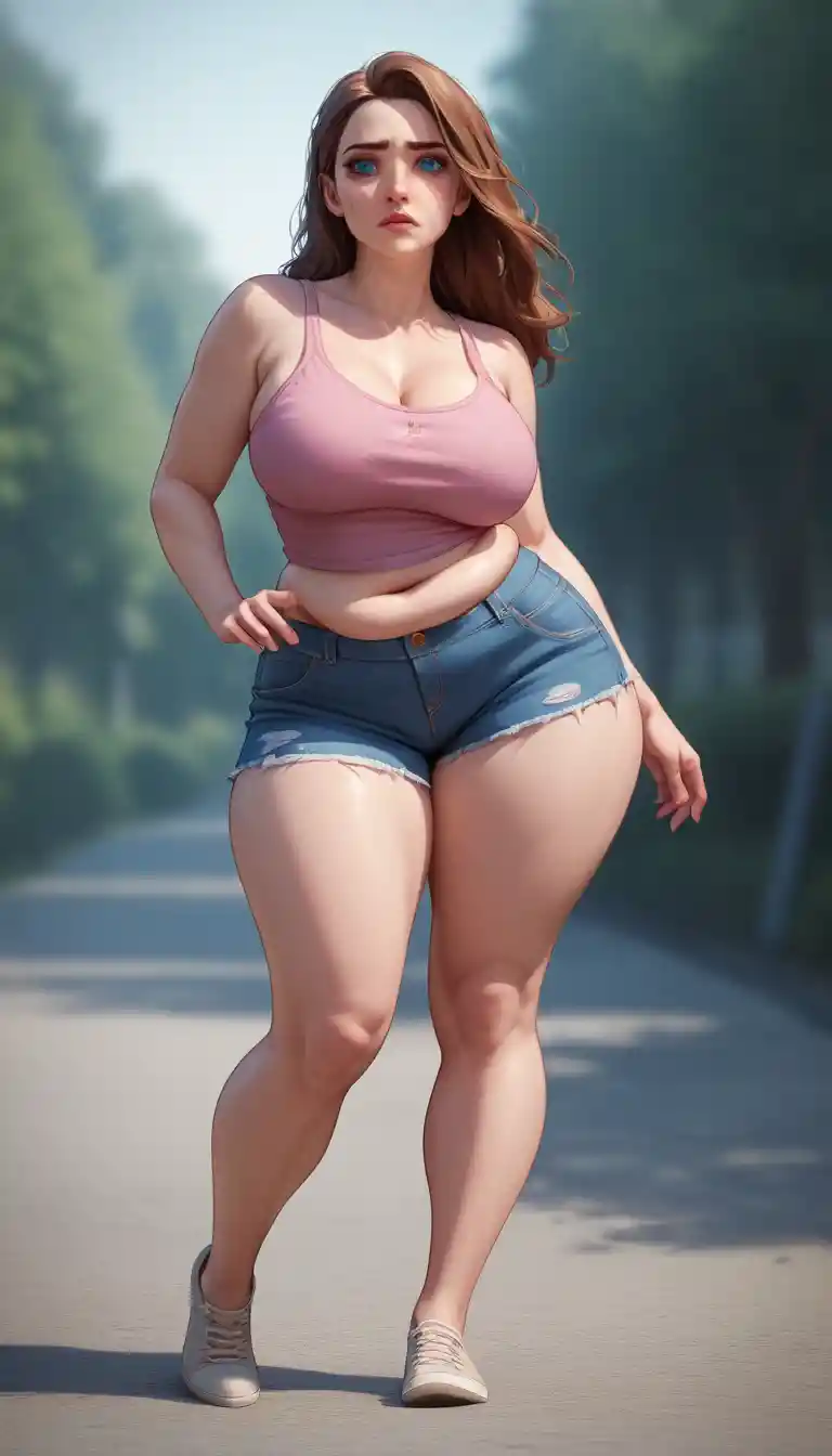 在昏暗地下室擺姿勢的全身卡通女子